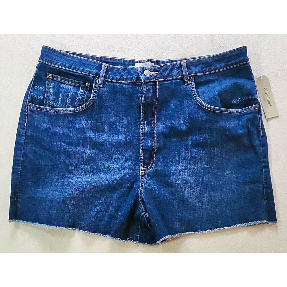 Nine Eight New York Plus 18W Dark Wash Denim Cut Off Shorts Stretch 34in NWT